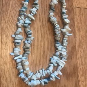 6/$20 Handmade 2 Strand Pukka Shell Adjustable Necklace, Blue and White Shades